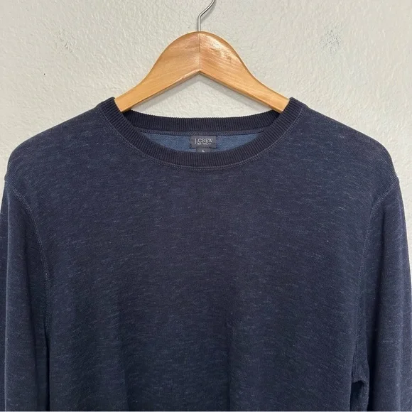 J. Crew Sweater Men's Large Navy Cotton Crewneck Classic Long Sleeves - Picture 2 of 6